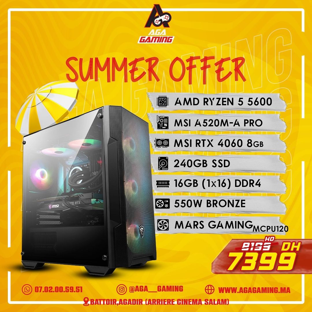 PC Gamer Ryzen 5 5600/16GB/RTX 4060 8GB MSI PC Gamer Ryzen 5 5600/16GB/RTX 4060 8GB MSI